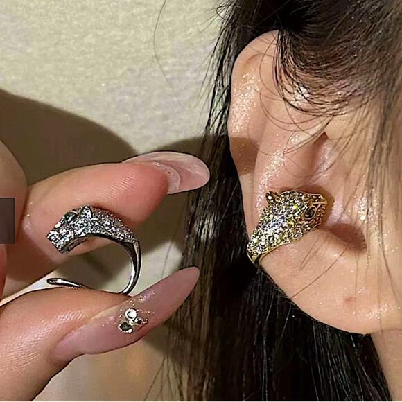 Silver Zircon Leopard Cuff Earring, Cartilage, Minimalist - Picture 8 of 8